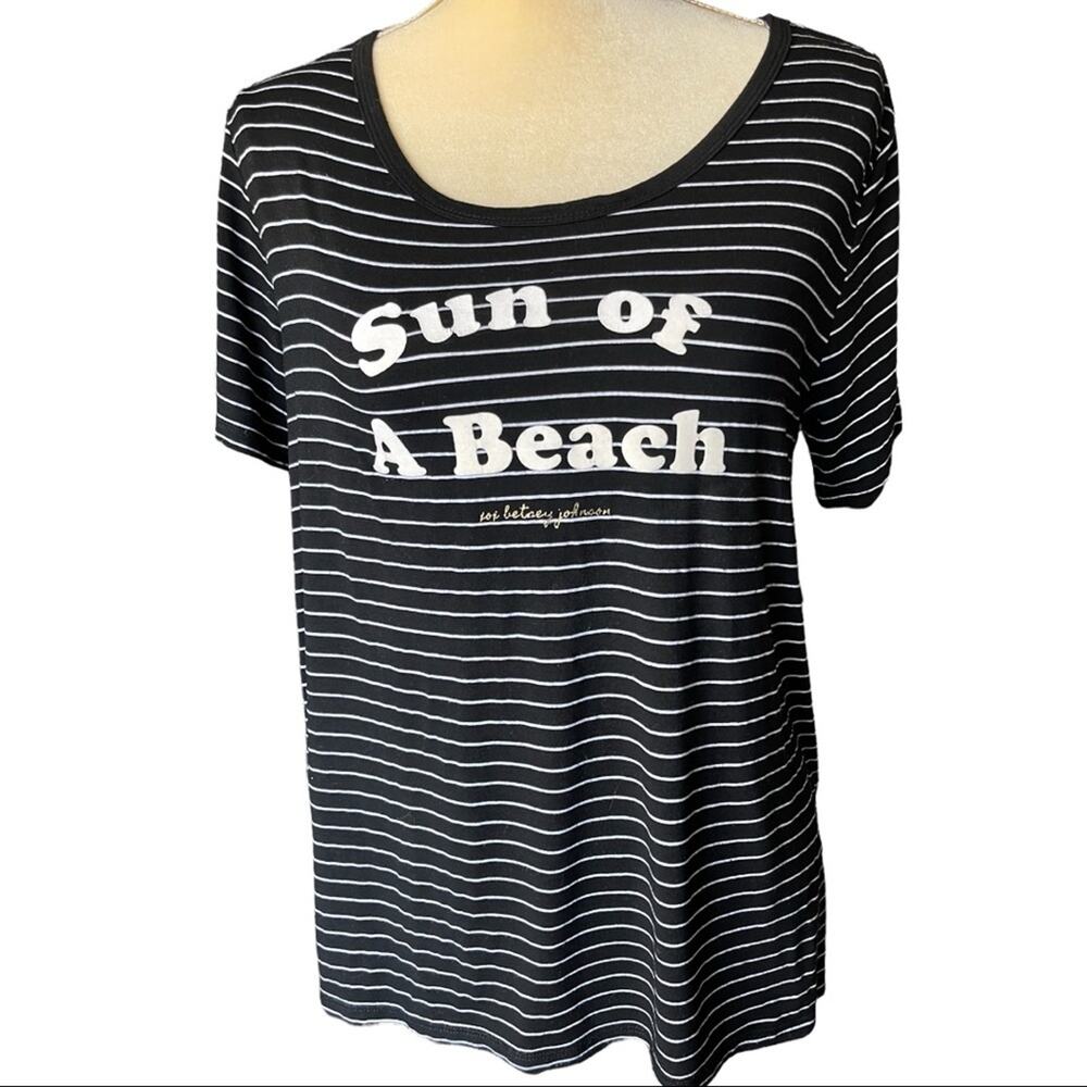Betsey Johnson Black Striped Beach T Shirt L